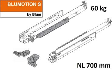 MOVENTO mit BLUMOTION S, Vollauszug für Holzschubkasten, 60 kg, NL=700mm, mit Kupplungen, für TIP-ON-Blumotion, 766H7000S